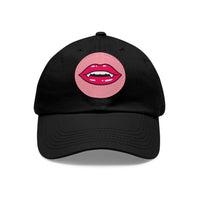 Hat for Men, Stylish Summer Dad Cap with Leather Patch, Trendy Bold Lip Design, Casual Baseball Hat, Fashionable Accessory