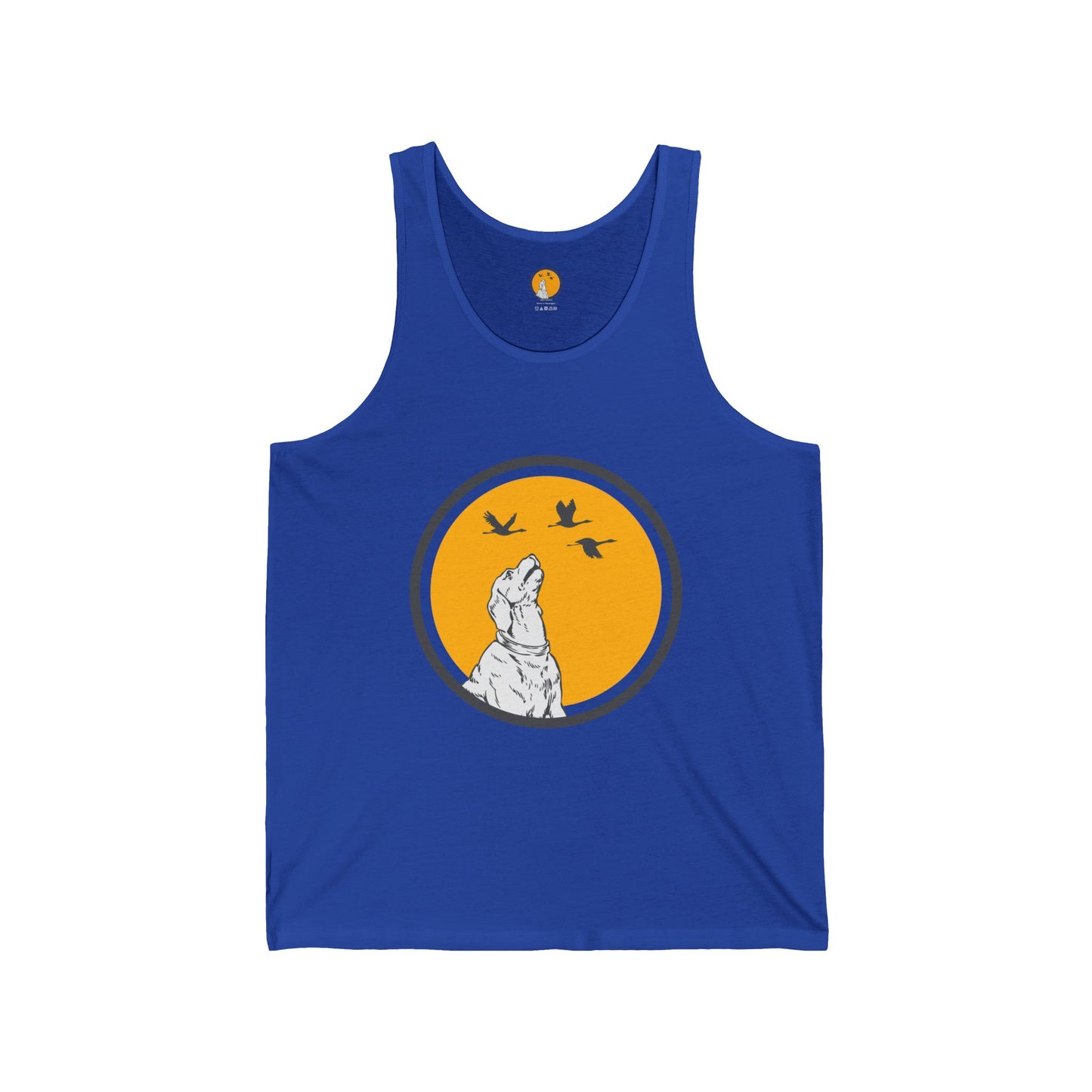 Unisex Jersey Tank - Howling Dog & Birds Design