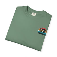 Chill Vibes Unisex Garment-Dyed T-Shirt - Retro Sloth & Sunset Design