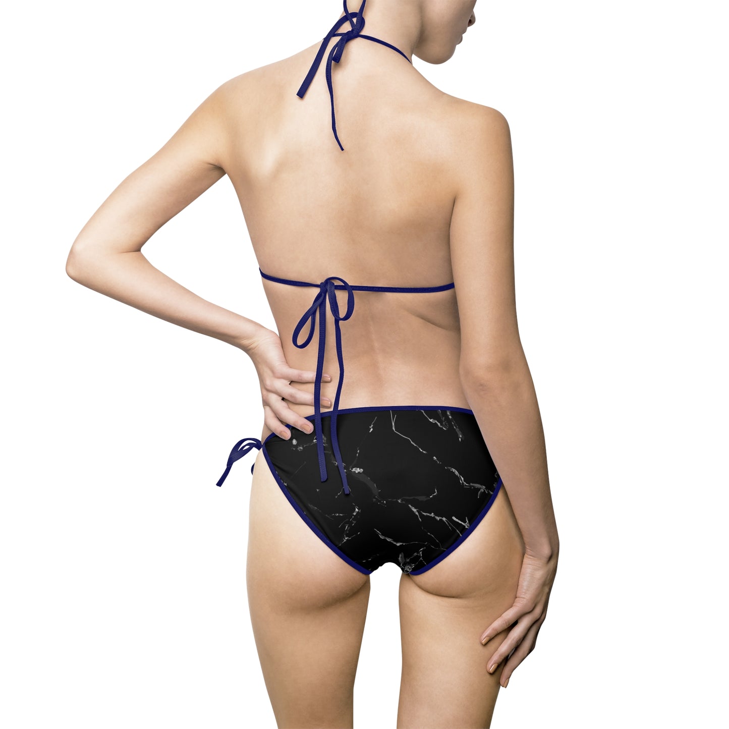 Chic Women's Bikini Swimsuit, Stylish Swimwear for Beach Days, Glamorous Pool Party, Black Marble Print, Perfect for Summer Vacations