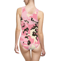 Pink Camouflage Women's One-Piece Swimsuit, Stylish Swimwear, Beachwear, Summer Holiday, Pool Party, Swim Team