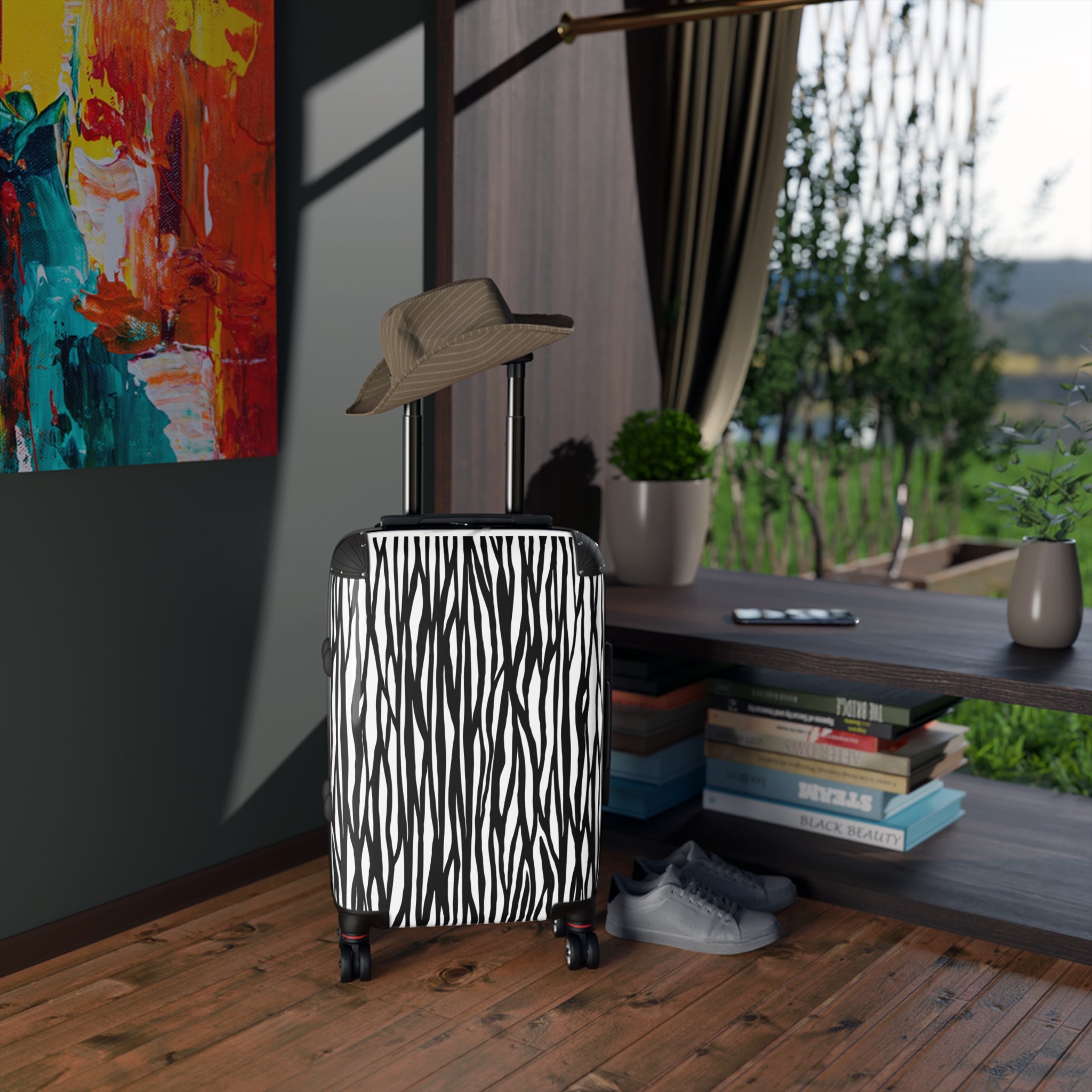 Modern Zebra Print Suitcase - Stylish Luggage for Travel Enthusiasts