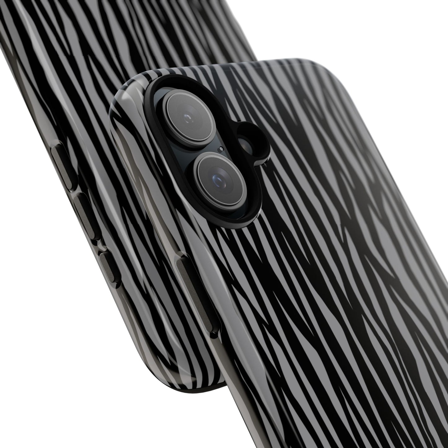 Stylish Tough Phone Case - Black and Gray Striped Design