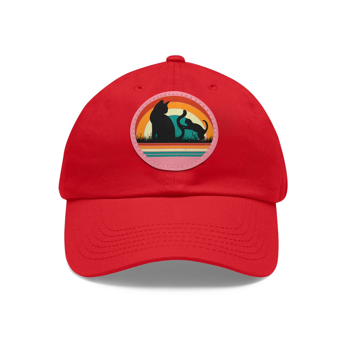 Cats and Sunset Dad Hat - Vintage Leather Patch Cap