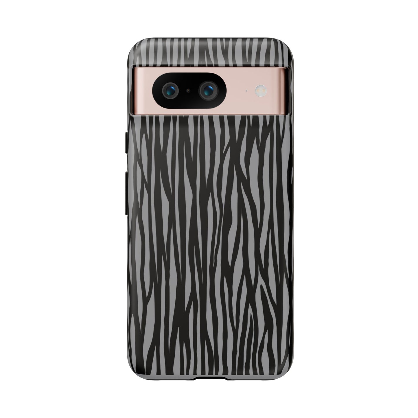 Stylish Tough Phone Case - Black and Gray Striped Design