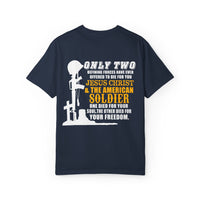 Inspirational Unisex Garment-Dyed T-Shirt - Jesus Christ & American Soldier Design