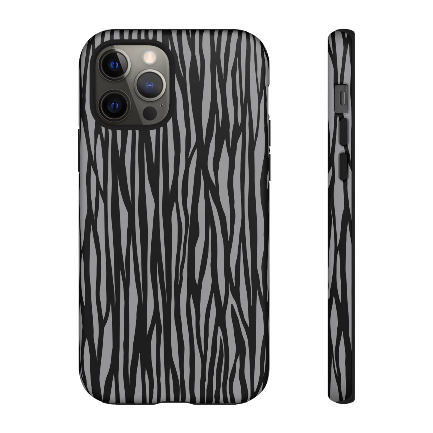 Stylish Tough Phone Case - Black and Gray Striped Design