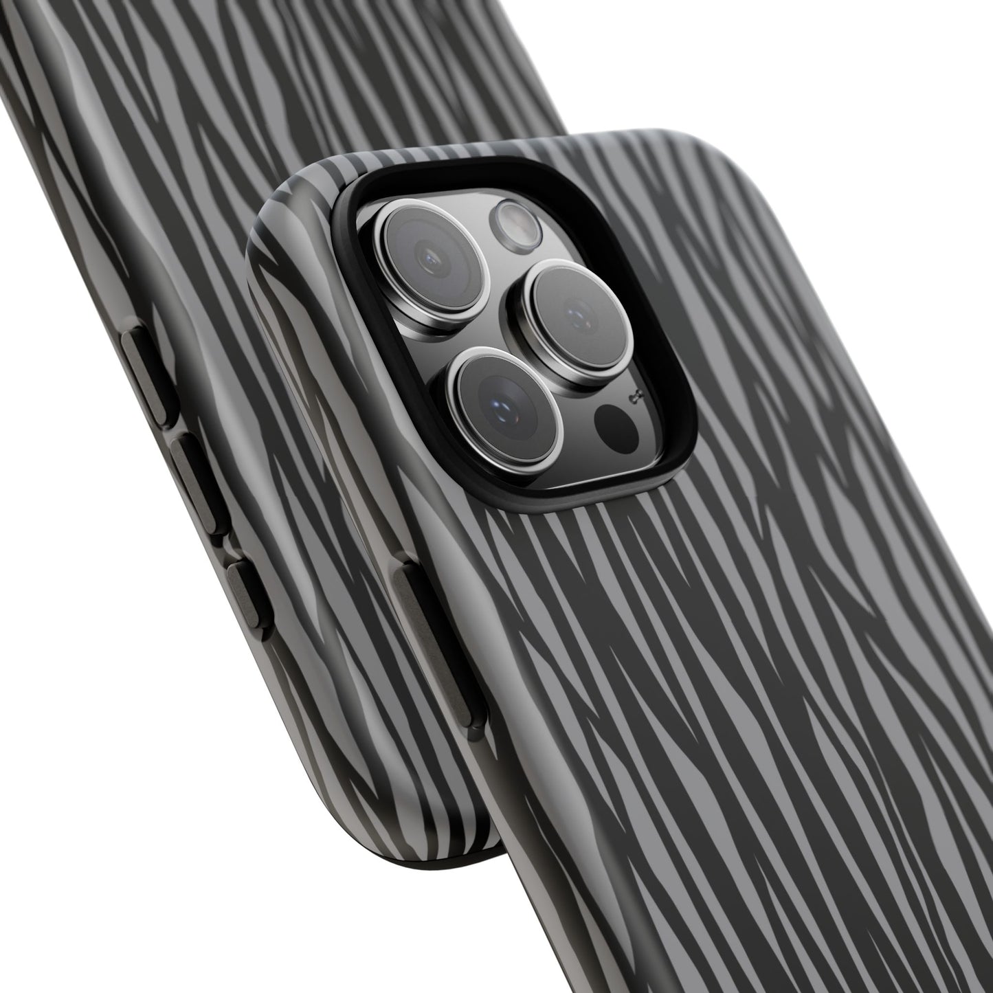 Stylish Tough Phone Case - Black and Gray Striped Design