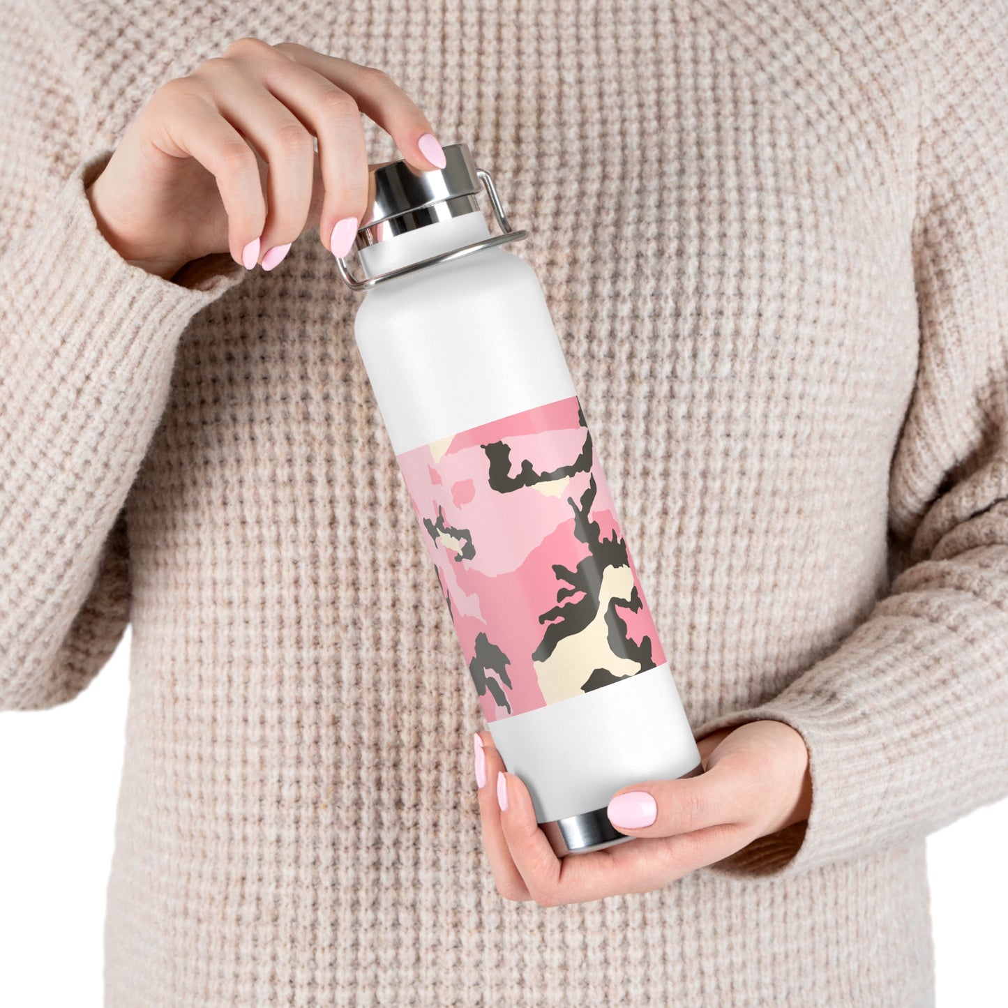 Stylish Pink Camouflage Insulated Water Bottle - 22oz