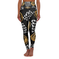 Chic High Waisted Yoga Leggings with Gold Floral Design