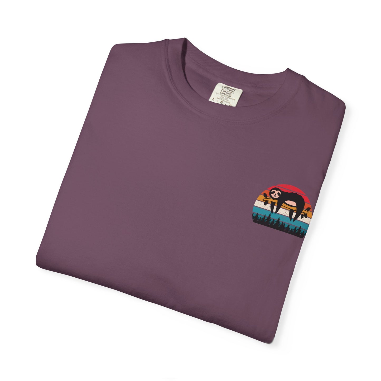 Chill Vibes Unisex Garment-Dyed T-Shirt - Retro Sloth & Sunset Design
