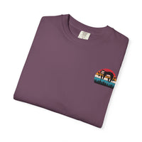 Chill Vibes Unisex Garment-Dyed T-Shirt - Retro Sloth & Sunset Design