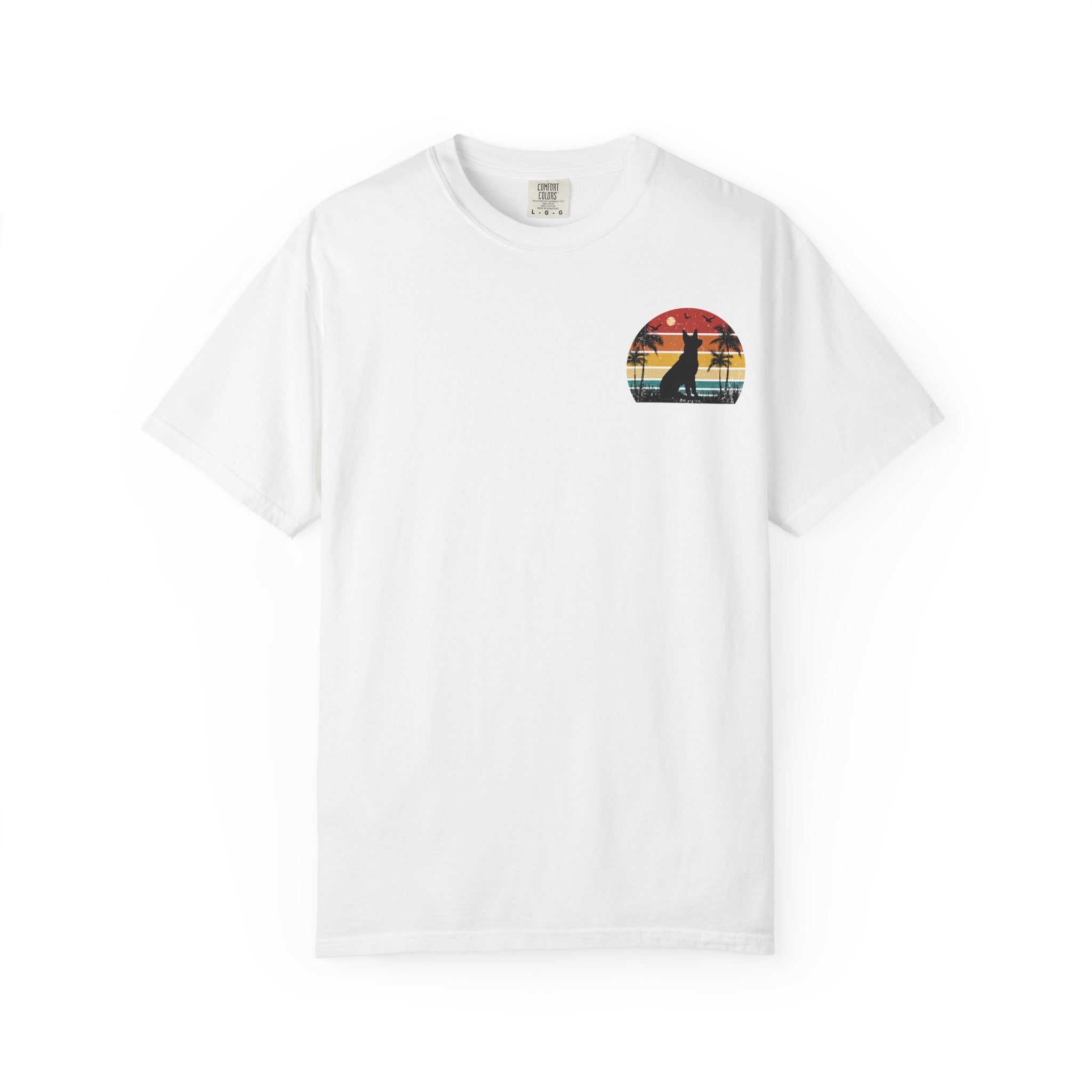 Sunset Palms Unisex Garment-Dyed T-Shirt with Dog Design