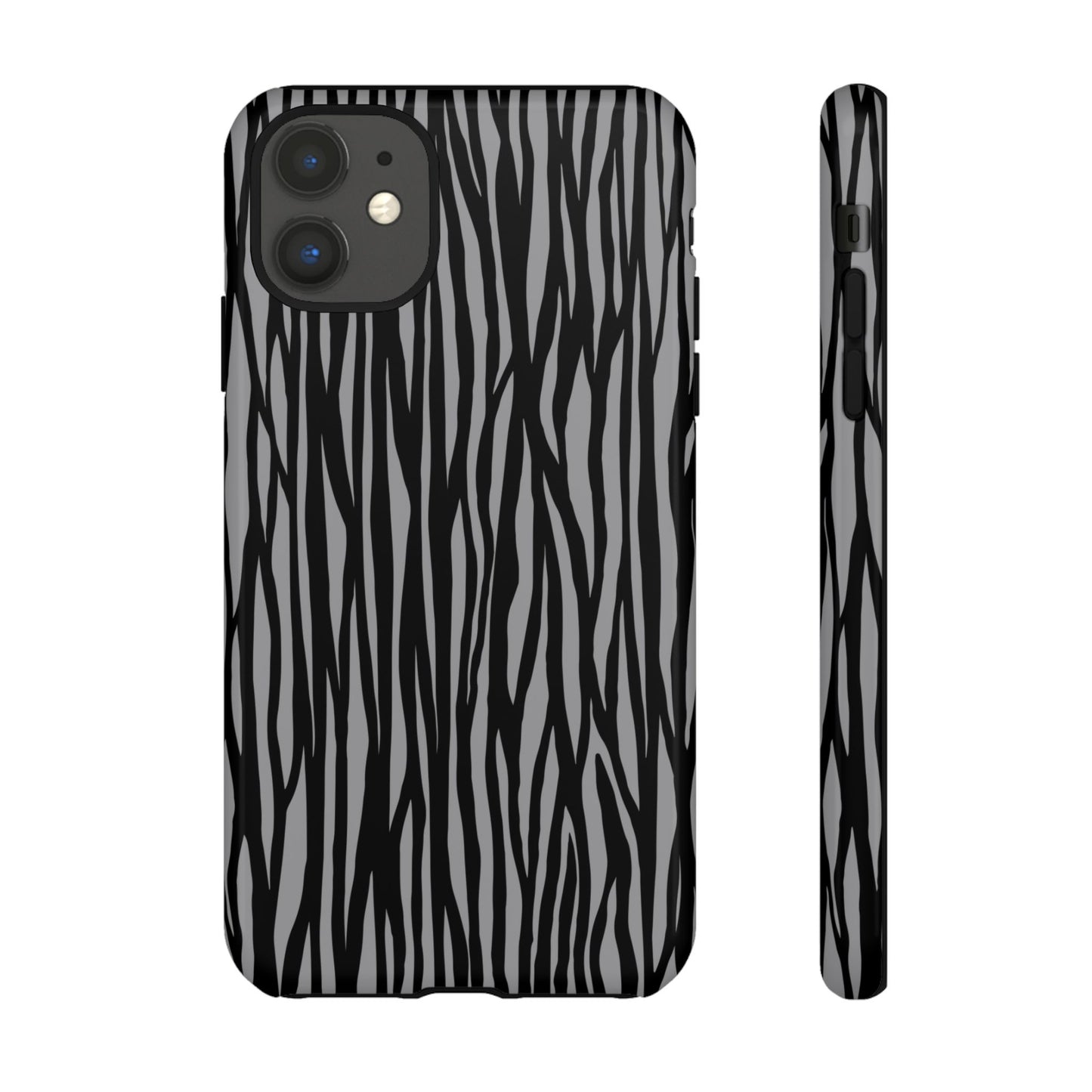 Stylish Tough Phone Case - Black and Gray Striped Design