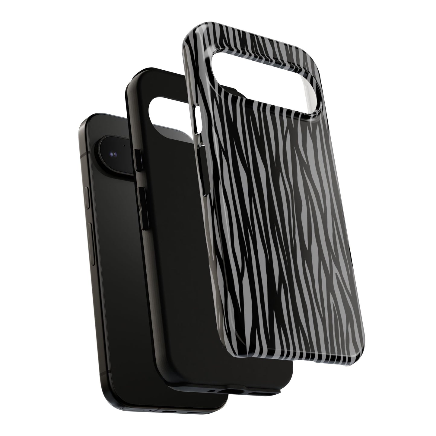 Stylish Tough Phone Case - Black and Gray Striped Design