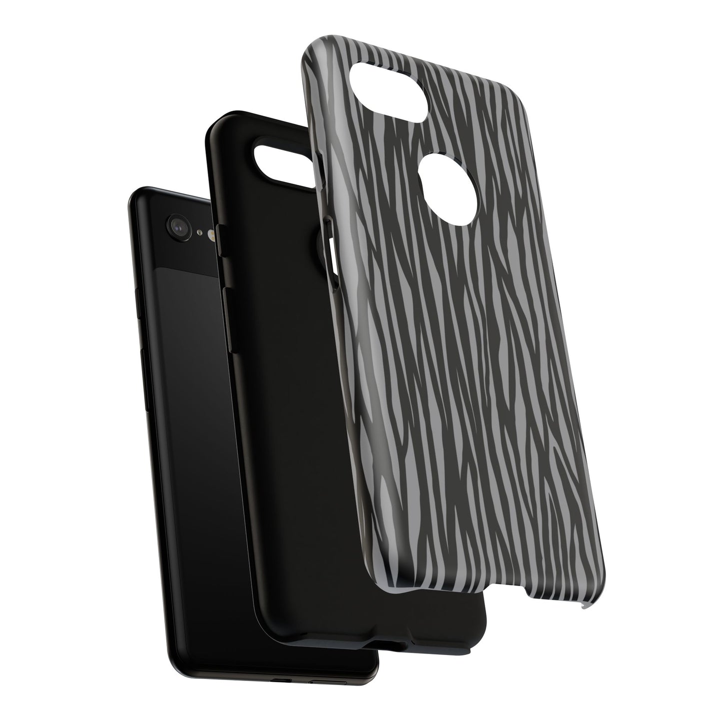 Stylish Tough Phone Case - Black and Gray Striped Design