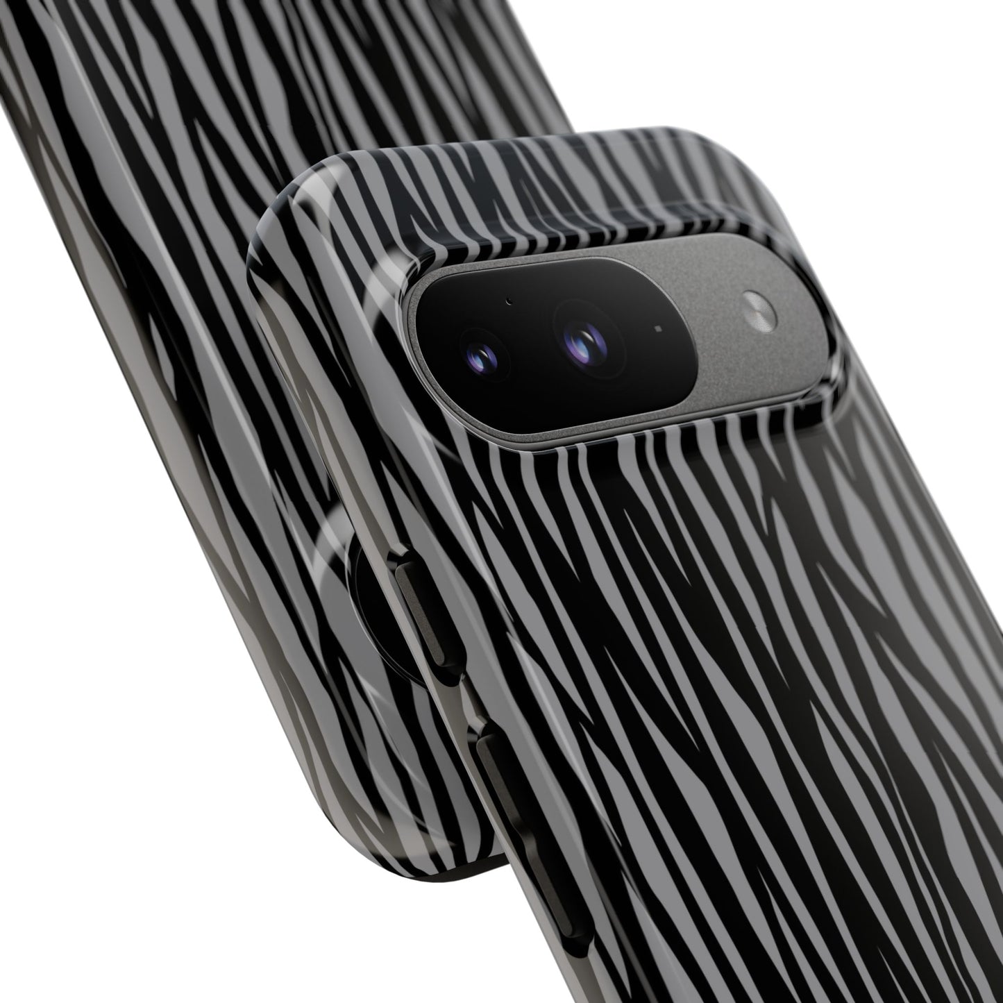Stylish Tough Phone Case - Black and Gray Striped Design