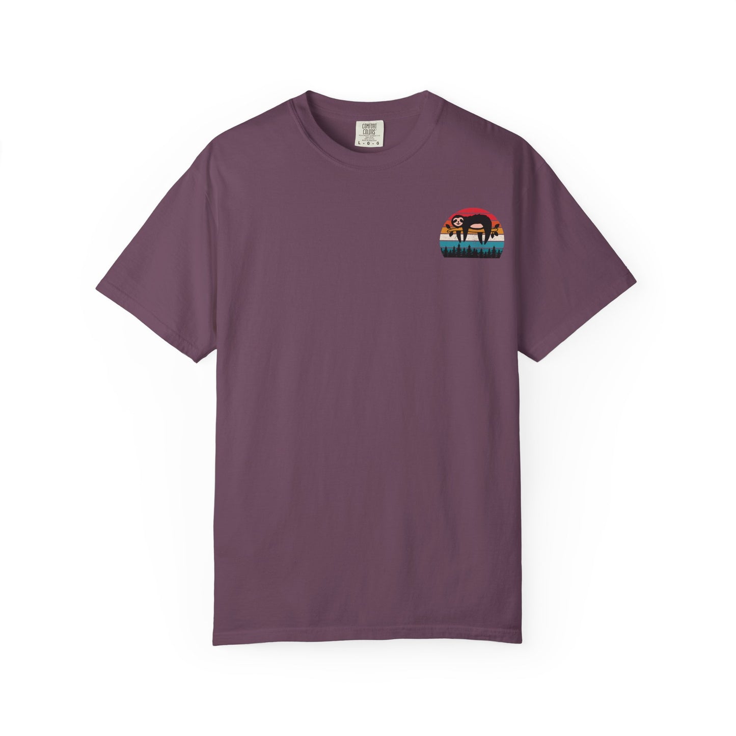 Chill Vibes Unisex Garment-Dyed T-Shirt - Retro Sloth & Sunset Design