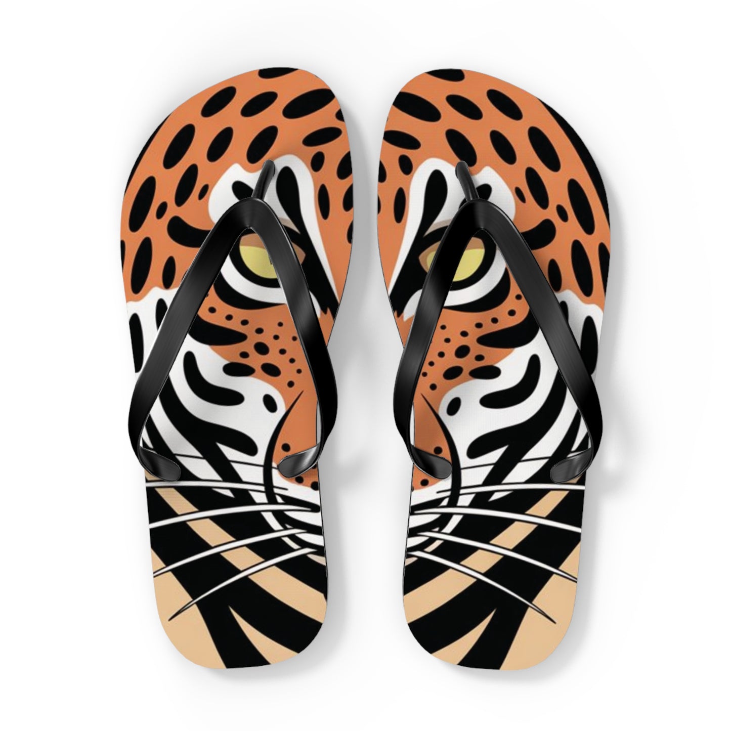 Tiger Flip Flops, Summer Beach Sandals, Vacation Footwear, Fun Poolside Slippers, Wild Tiger Graphic, Animal Print Shoes