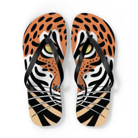 Tiger Flip Flops, Summer Beach Sandals, Vacation Footwear, Fun Poolside Slippers, Wild Tiger Graphic, Animal Print Shoes