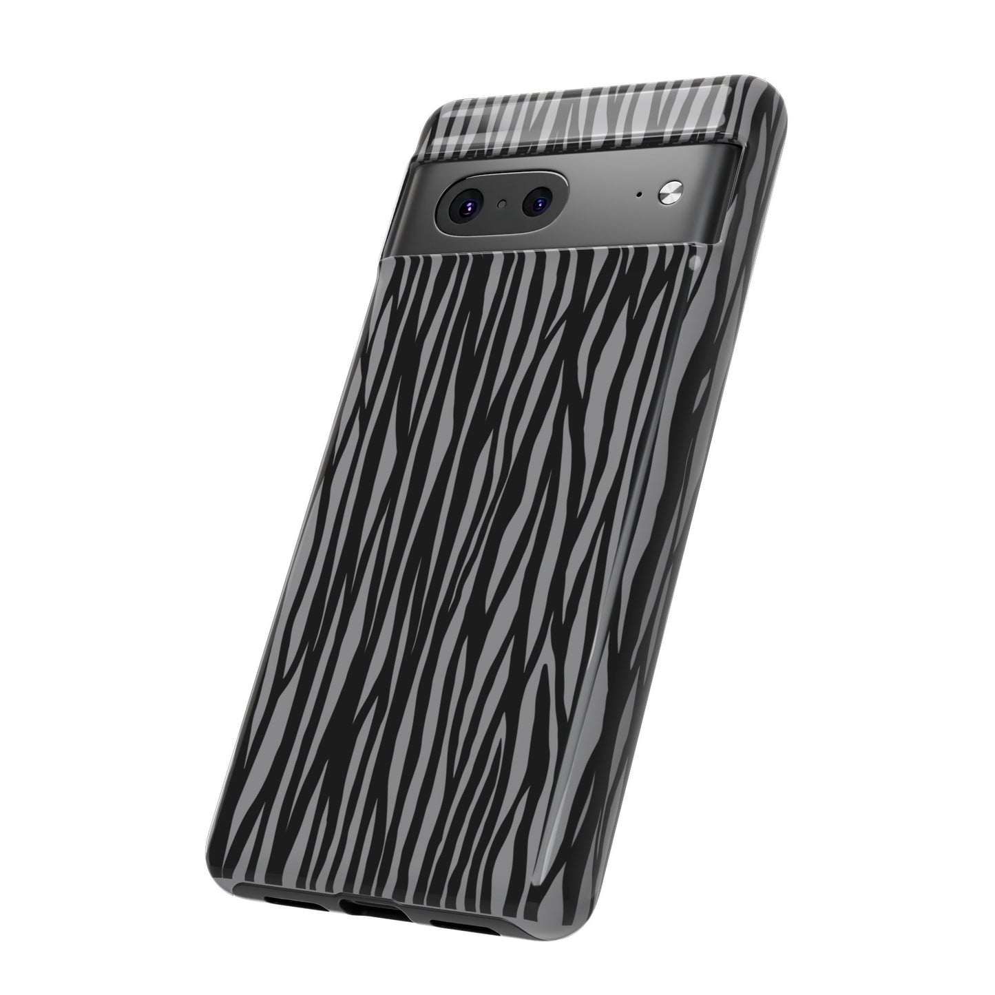 Stylish Tough Phone Case - Black and Gray Striped Design