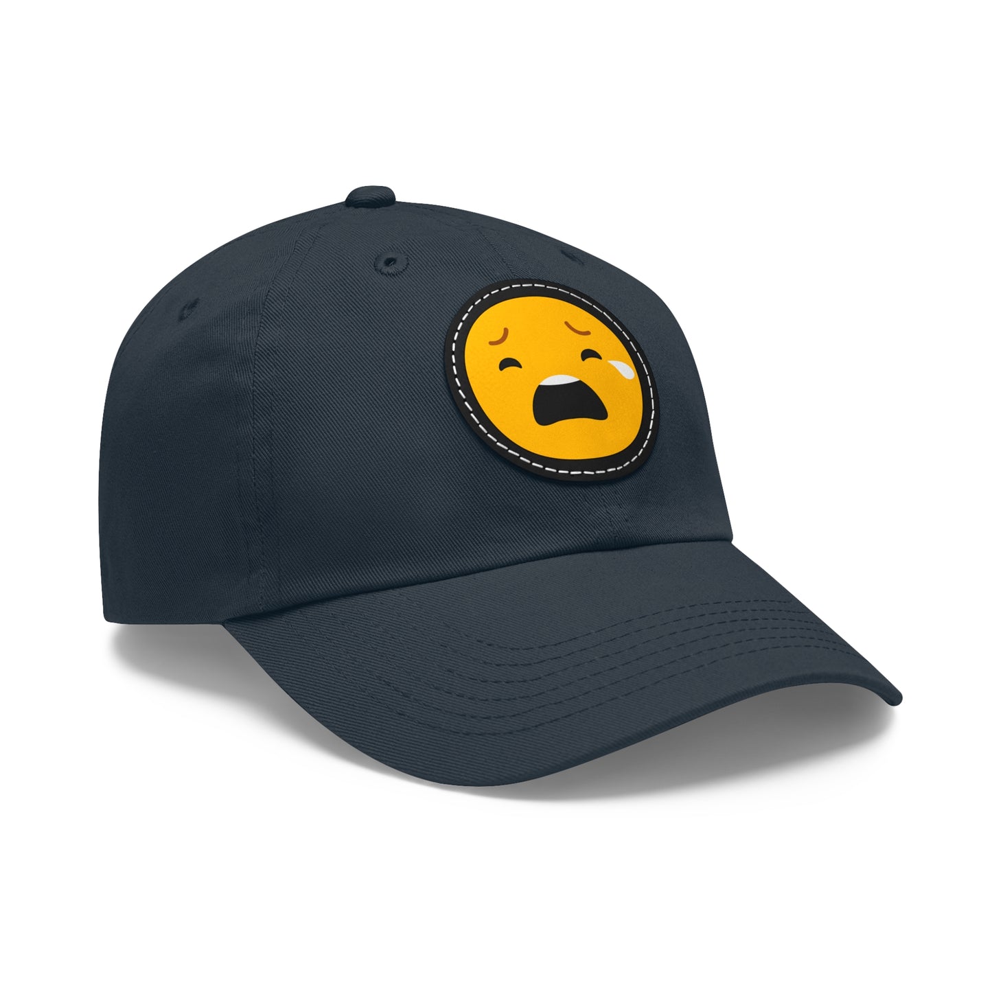 Emotional Dad Hat with Leather Patch - Sad Emoji Cap for Everyday Wear
