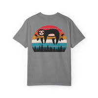 Chill Vibes Unisex Garment-Dyed T-Shirt - Retro Sloth & Sunset Design