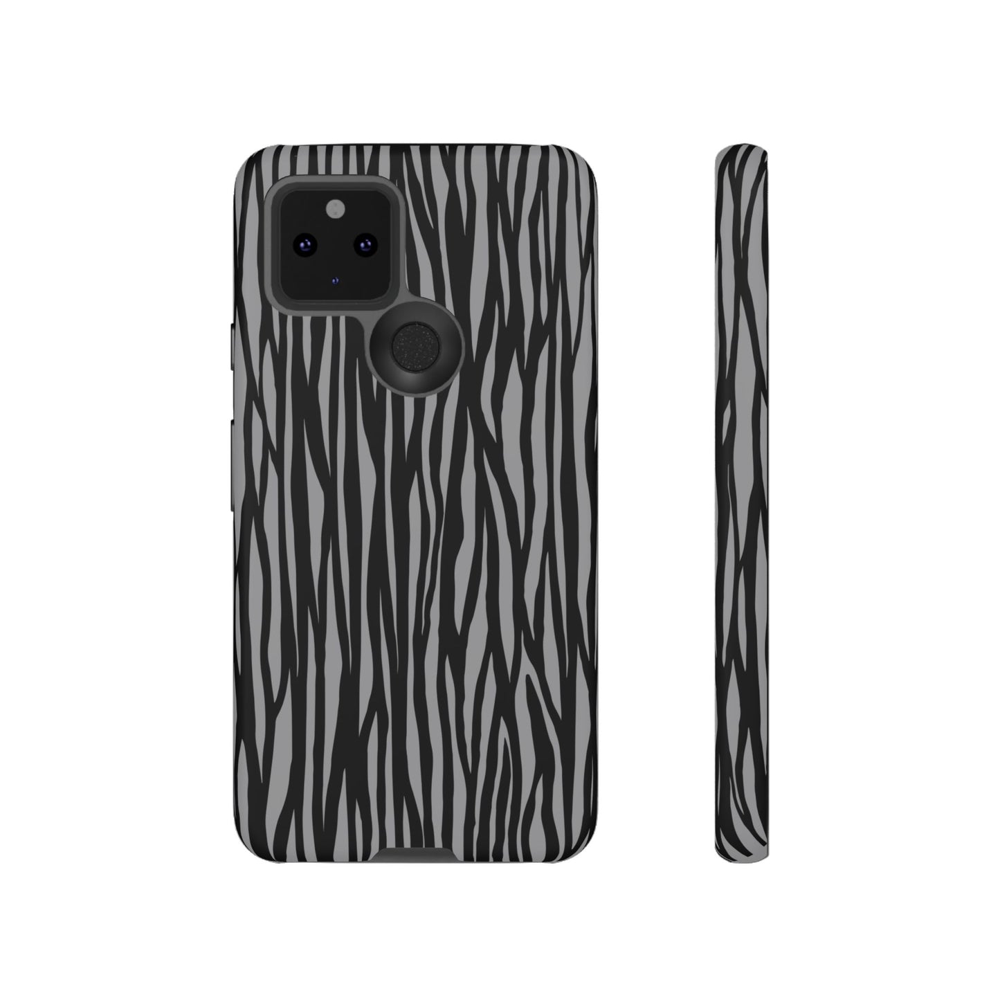 Stylish Tough Phone Case - Black and Gray Striped Design