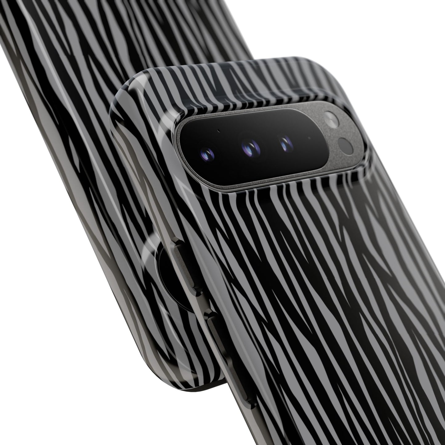 Stylish Tough Phone Case - Black and Gray Striped Design