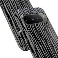 Stylish Tough Phone Case - Black and Gray Striped Design