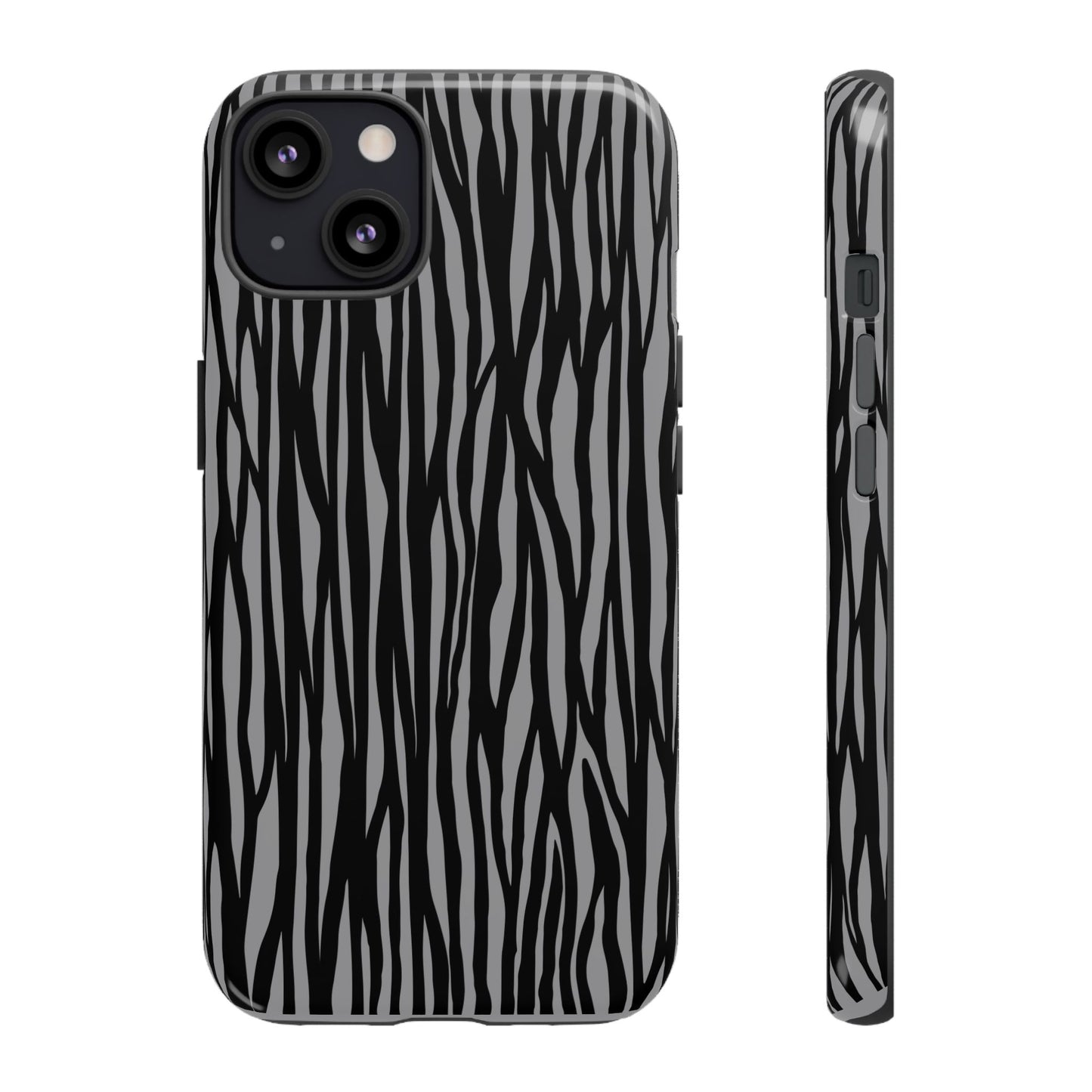 Stylish Tough Phone Case - Black and Gray Striped Design