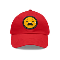 Emotional Dad Hat with Leather Patch - Sad Emoji Cap for Everyday Wear