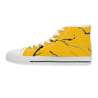 Stylish Yellow High Top Sneakers with Unique Marble Design