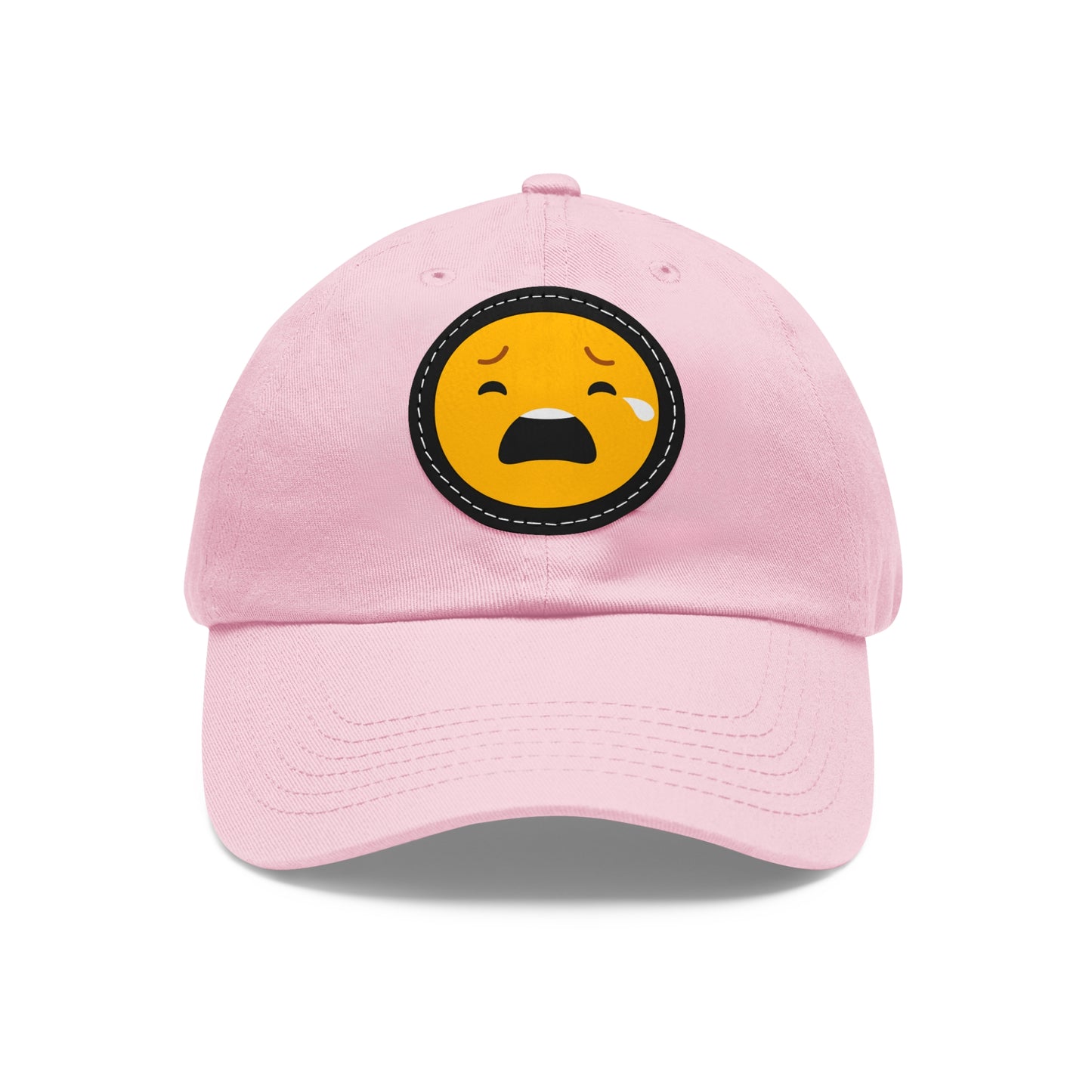 Emotional Dad Hat with Leather Patch - Sad Emoji Cap for Everyday Wear