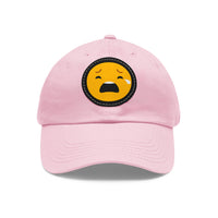 Emotional Dad Hat with Leather Patch - Sad Emoji Cap for Everyday Wear
