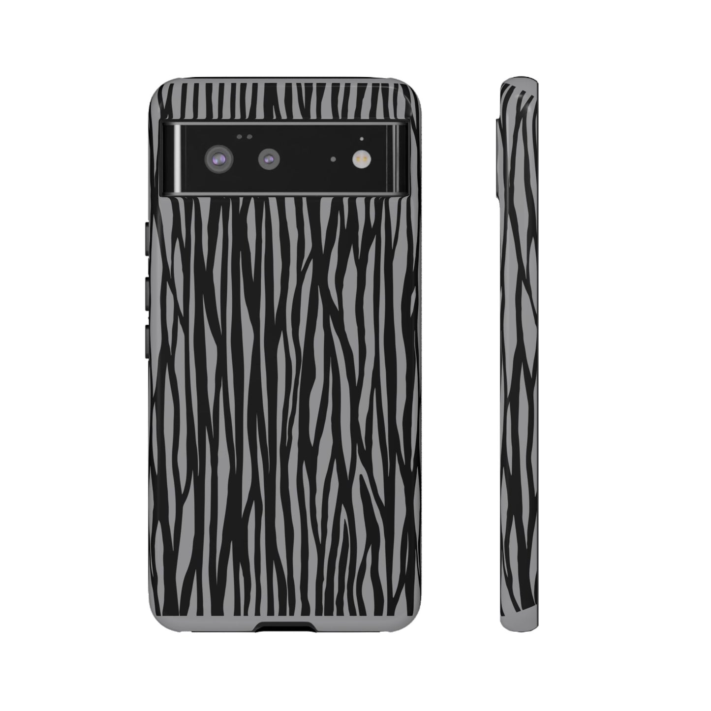 Stylish Tough Phone Case - Black and Gray Striped Design