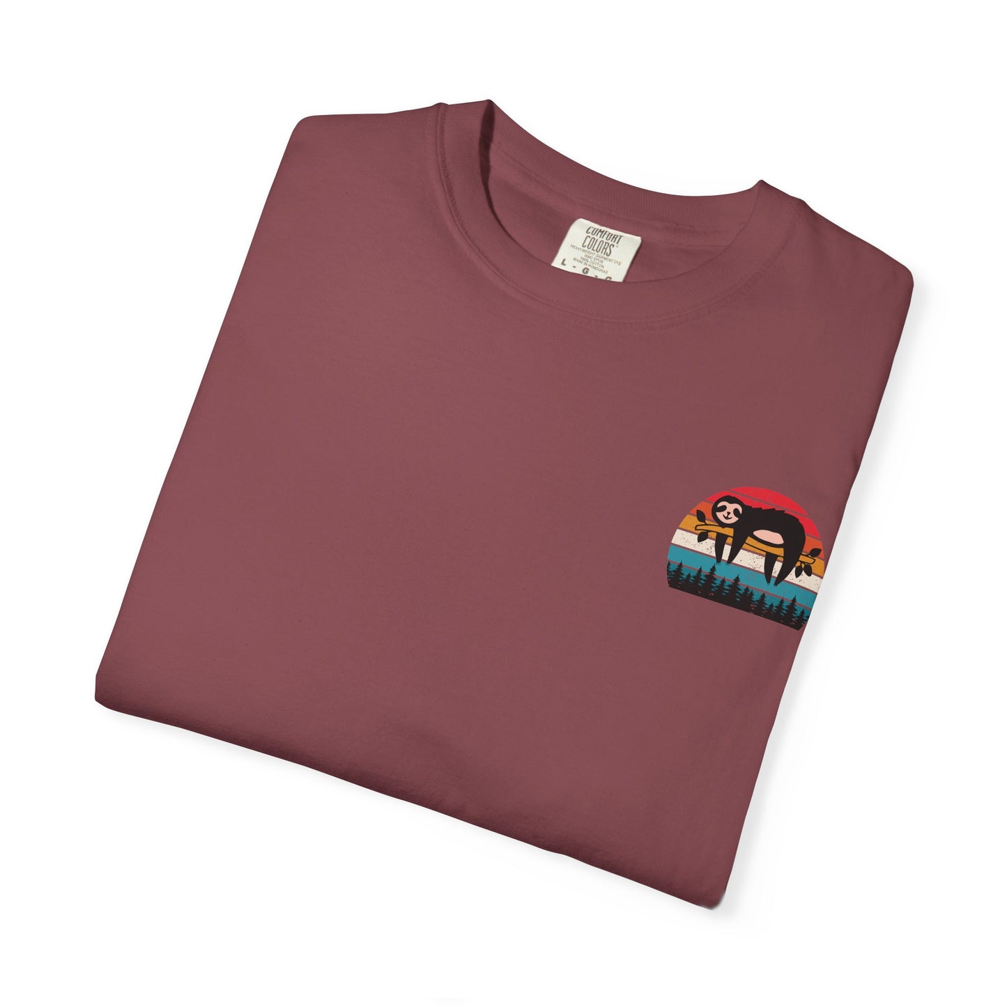 Chill Vibes Unisex Garment-Dyed T-Shirt - Retro Sloth & Sunset Design
