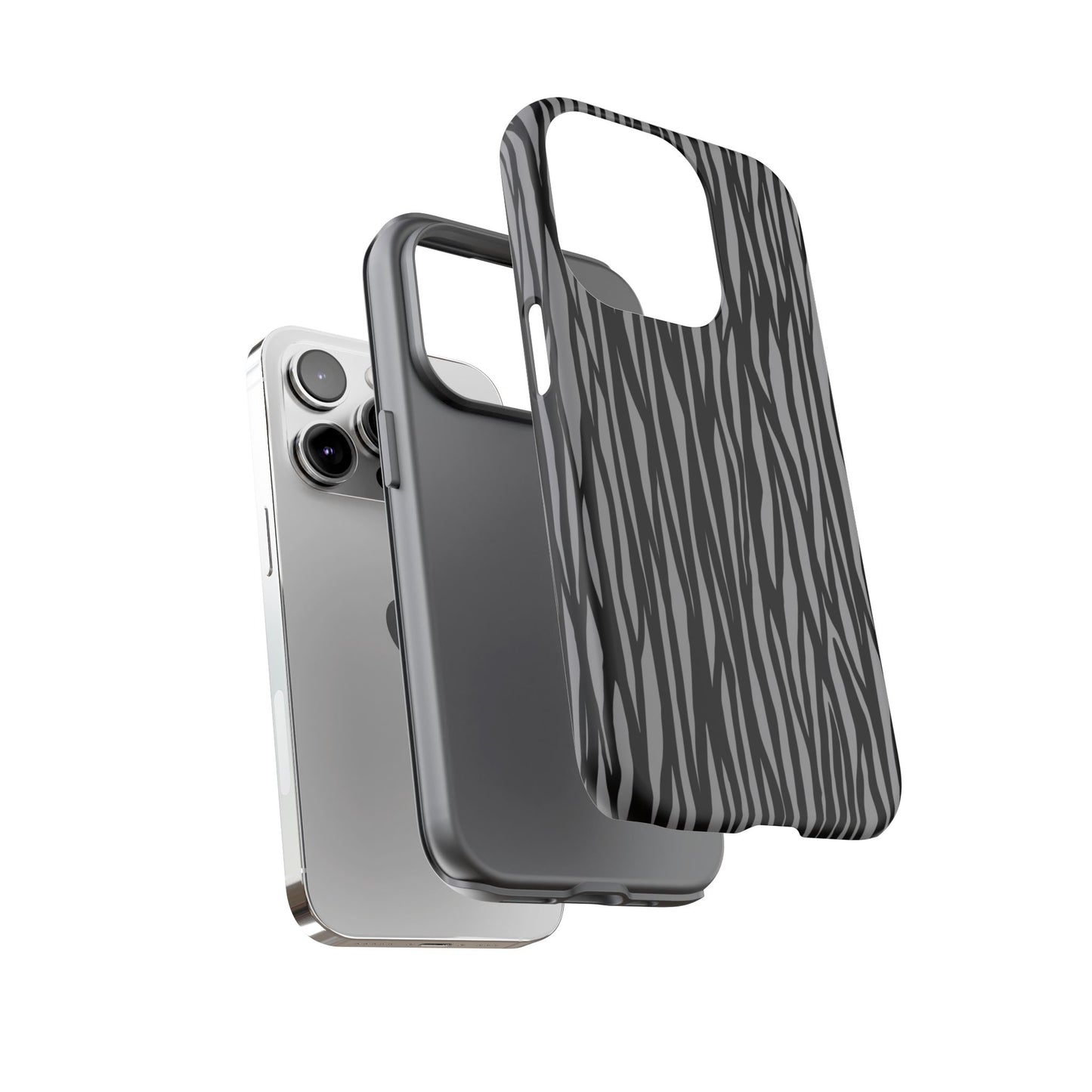 Stylish Tough Phone Case - Black and Gray Striped Design