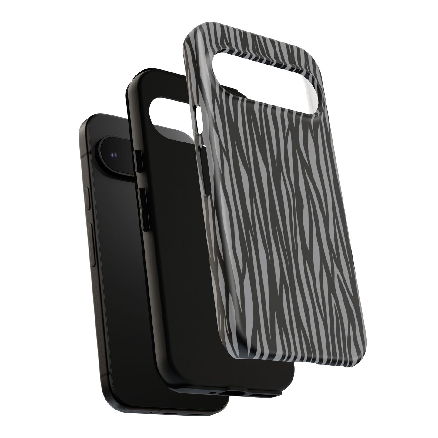 Stylish Tough Phone Case - Black and Gray Striped Design