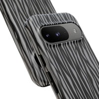 Stylish Tough Phone Case - Black and Gray Striped Design