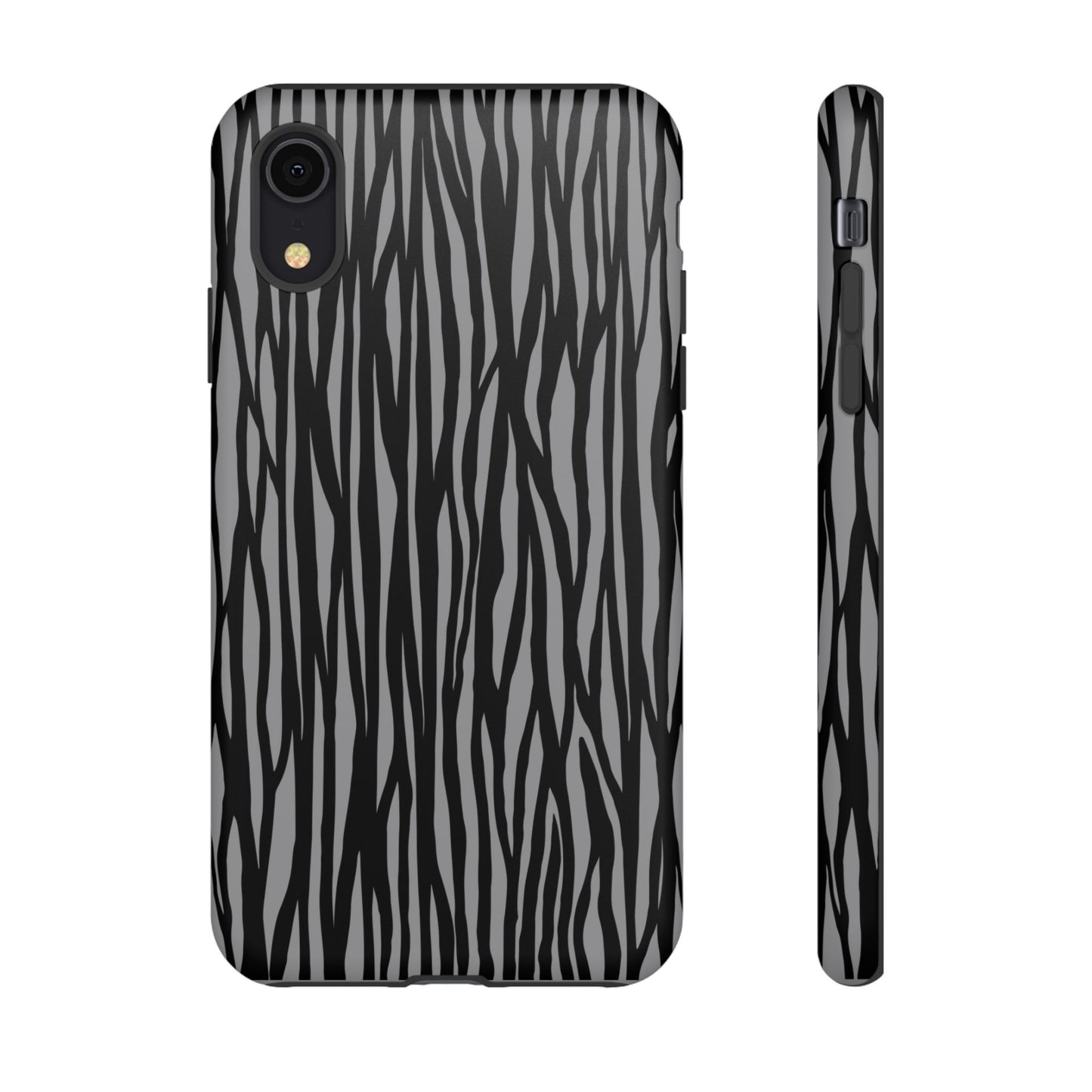 Stylish Tough Phone Case - Black and Gray Striped Design