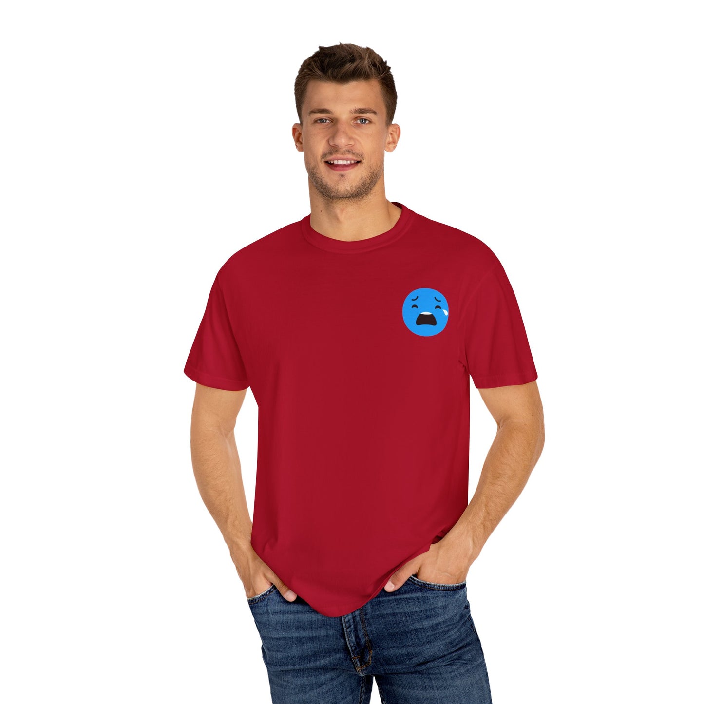 Unisex Garment-Dyed T-Shirt with Sad Emoji Design