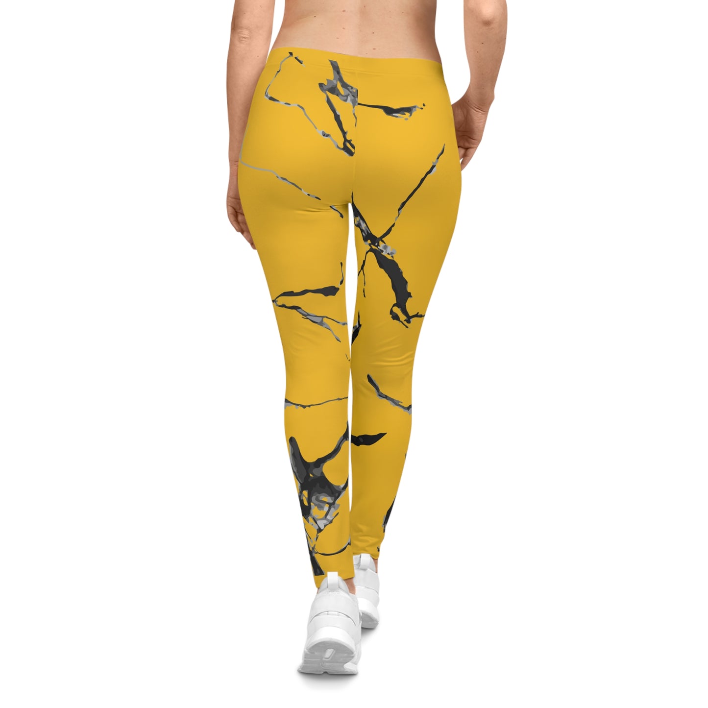 Chic Marble Print Leggings, Stylish Workout Tights, Athleisure Bottoms, Trendy Yellow Activewear, Unique Yoga Pants