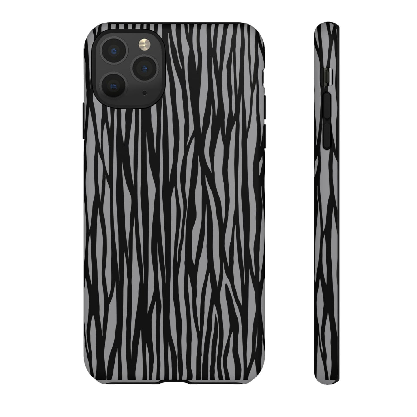 Stylish Tough Phone Case - Black and Gray Striped Design