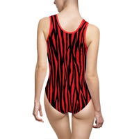 Bold Red Tiger Stripe Women's One-Piece Swimsuit