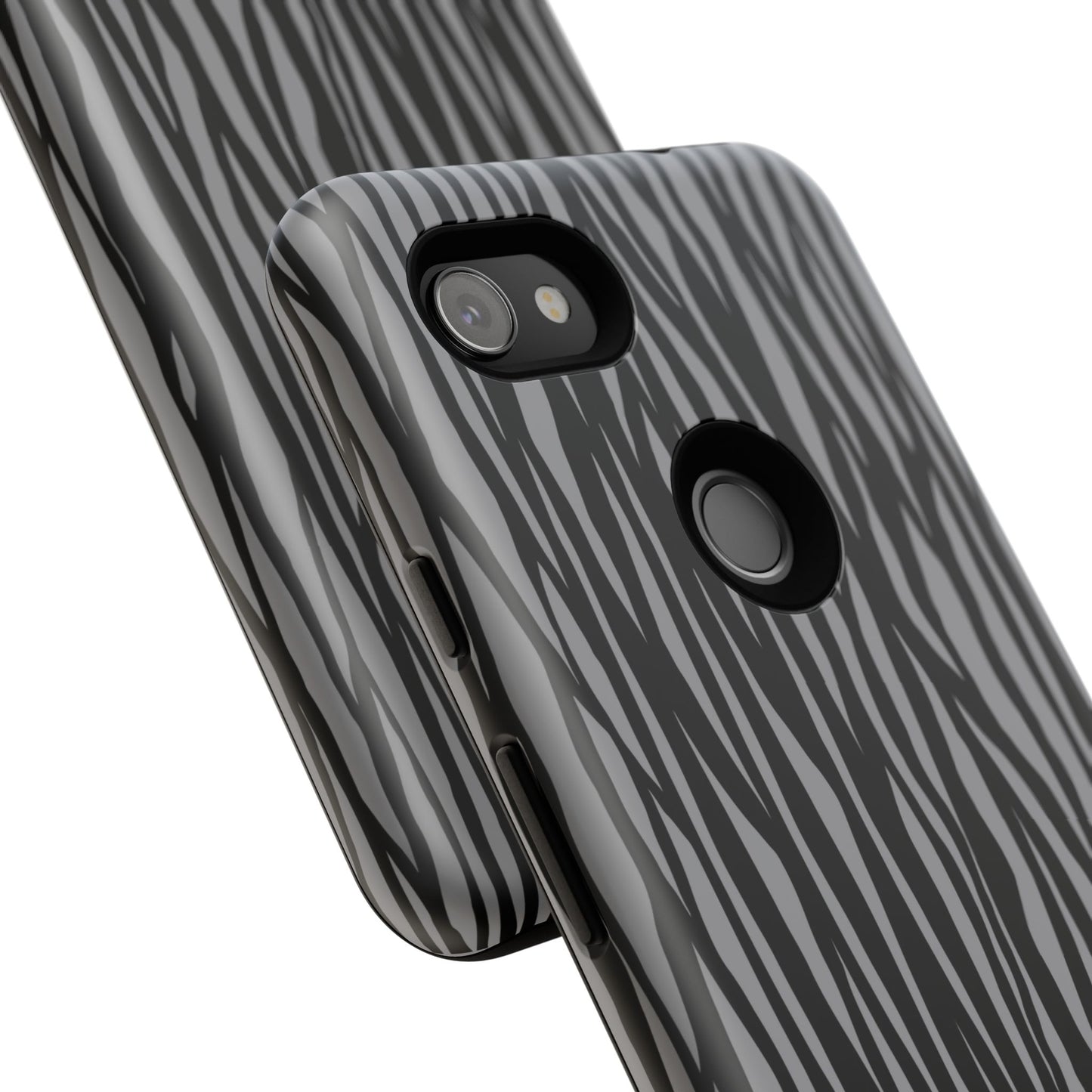 Stylish Tough Phone Case - Black and Gray Striped Design