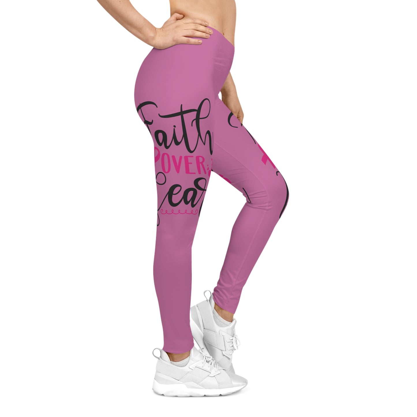 Empowering Women's Leggings - Faith Over Fear, Pink Motivational Activewear, Workout Gear, Gift for Her, Fitness Leggings, [...]