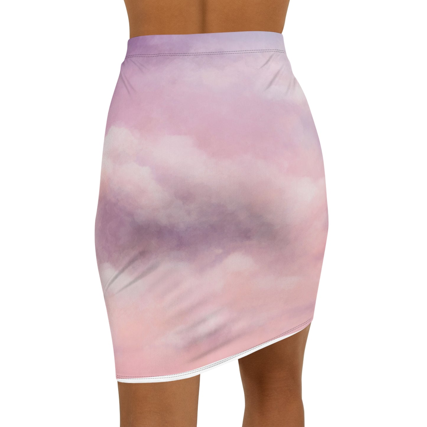 Stylish Women's Mid-Waist Pencil Skirt - Dreamy Cloud Print