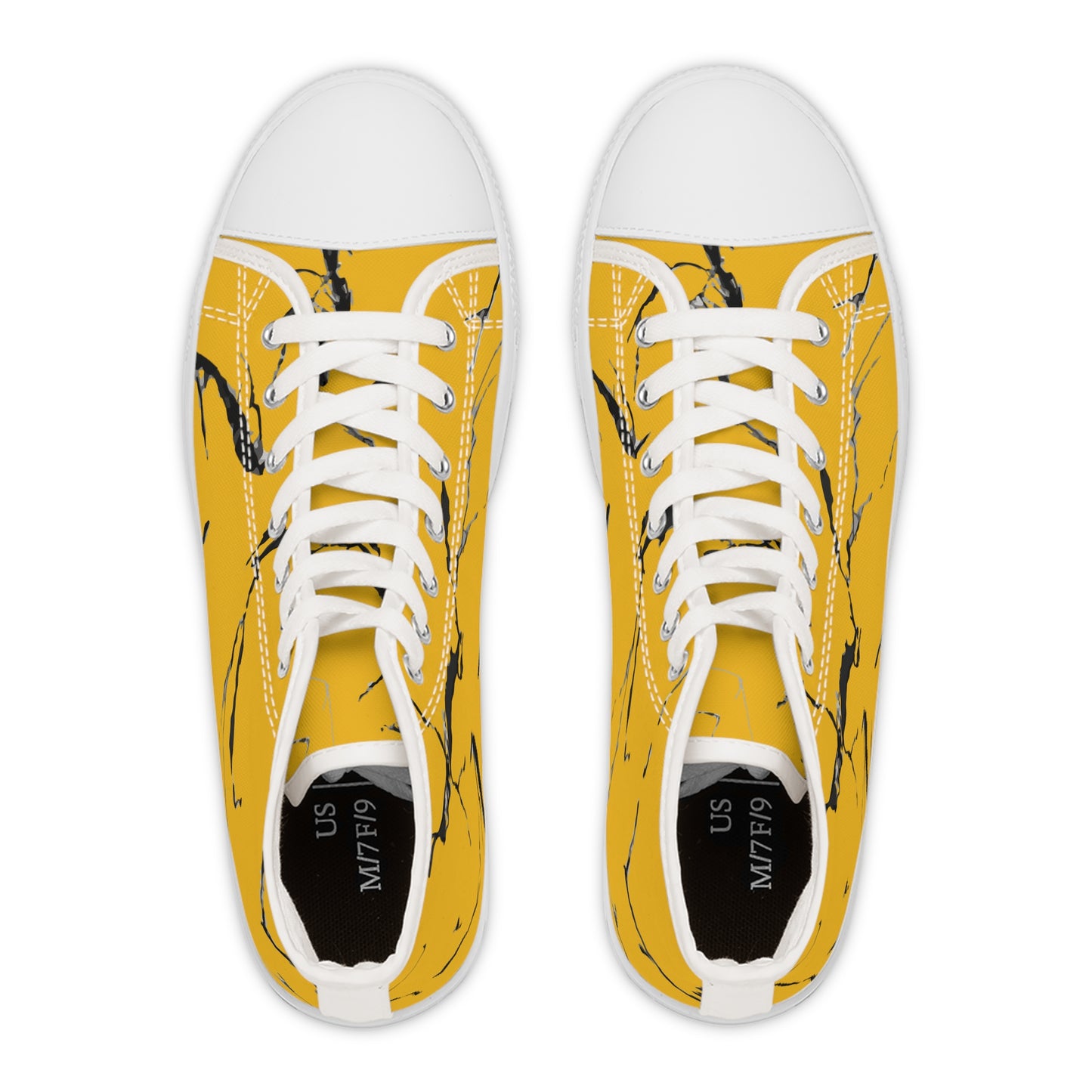 Stylish Yellow High Top Sneakers with Unique Marble Design