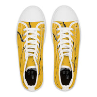 Stylish Yellow High Top Sneakers with Unique Marble Design